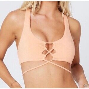 L*Space Dax Bikini Top Tangy Terrycloth Orange Racerback Swim Cutout Large NWT